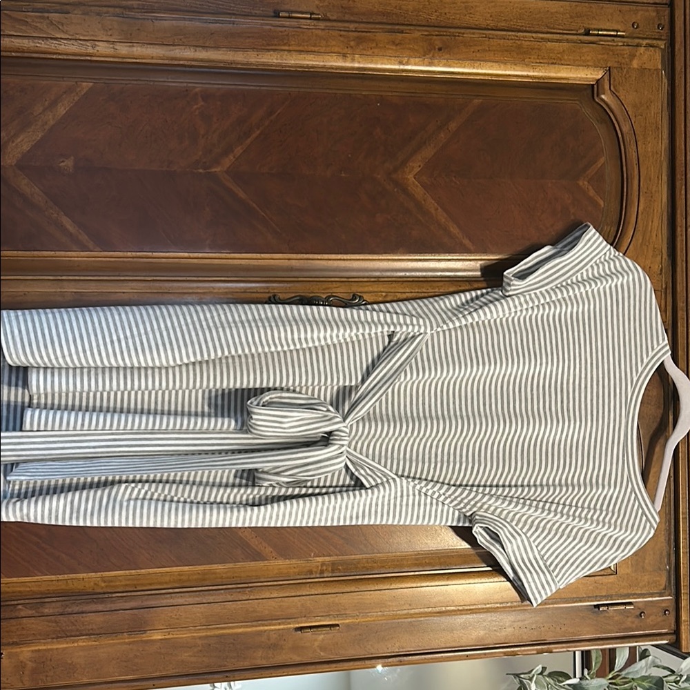 Striped Gray and White Dress with Tie Waist